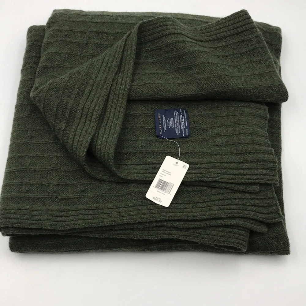 Ralph Lauren Cable Cashmere Throw Blanket in Loden